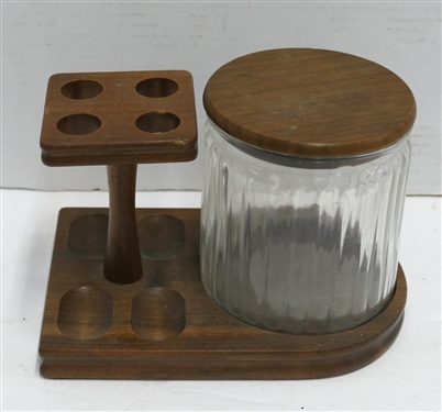 Walnut Pipe Stand with Humidor - Holds 4 Pipes