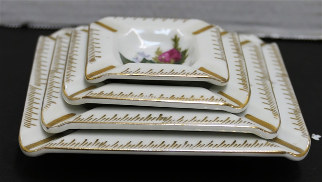4 Piece Moss Rose Graduating Ash Tray Set - Largest Measures 5 1/4 by 5 1/4 Smallest 2 3/4 by 2 3/4