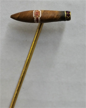 Gold Stick Pin with Miniature Ruby Encrusted Cigar at End - Pin Measures 3 Long - Cigar Measures 3/4 