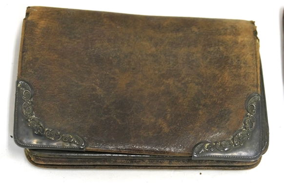 2 Incredibly Soft Antique Leather Wallets - Brown with Sterling Silver Corners and Red Folding Wallet - Sterling Tipped Wallet Measures 4 1/2 by 3 