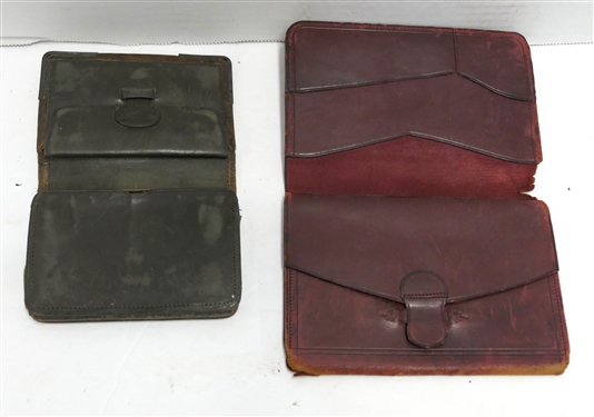 2 Incredibly Soft Antique Leather Wallets - Brown with Sterling Silver Corners and Red Folding Wallet - Sterling Tipped Wallet Measures 4 1/2 by 3 