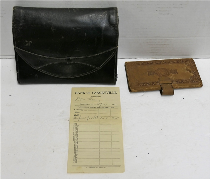 Leather Wallet and Leather Purse From the Rainey Family of Yanceyville NC - Including Bank of Yanceyville Deposit Slip 