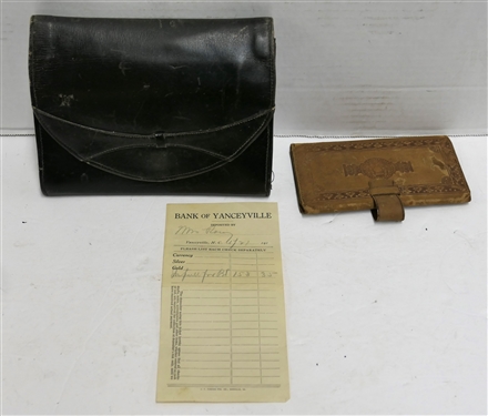 Leather Wallet and Leather Purse From the Rainey Family of Yanceyville NC - Including Bank of Yanceyville Deposit Slip 