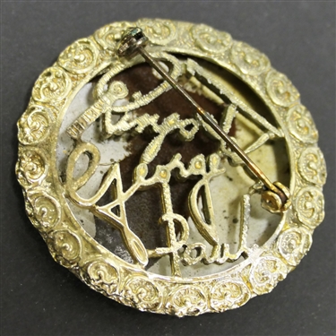 The Beatles 1964  Button in Gold Tone Pin Back Frame  with The Beatles Names in Script - Measures 2 Across