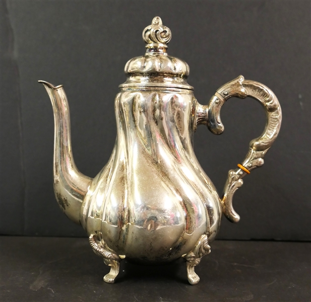 Handarbeit 835 Silver Teapot  Beautiful Swirl Design - Hinged Top -Handmade in Germany / Belgium -  Measures -7 1/2" tall 7" Spout to Handle 302.3 Grams 