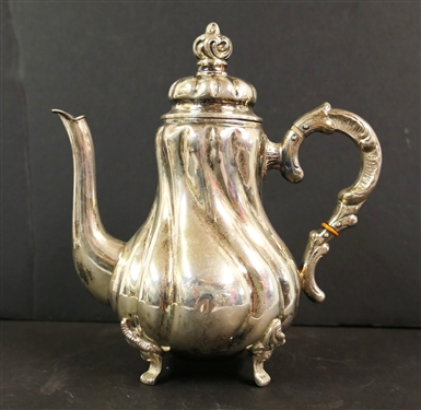 Handarbeit 835 Silver Teapot  Beautiful Swirl Design - Hinged Top -Handmade in Germany / Belgium -  Measures -7 1/2 tall 7 Spout to Handle 302.3 Grams 
