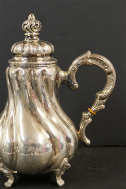 Handarbeit 835 Silver Teapot  Beautiful Swirl Design - Hinged Top -Handmade in Germany / Belgium -  Measures -7 1/2 tall 7 Spout to Handle 302.3 Grams 