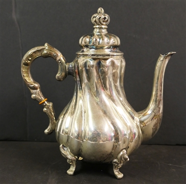 Handarbeit 835 Silver Teapot  Beautiful Swirl Design - Hinged Top -Handmade in Germany / Belgium -  Measures -7 1/2 tall 7 Spout to Handle 302.3 Grams 