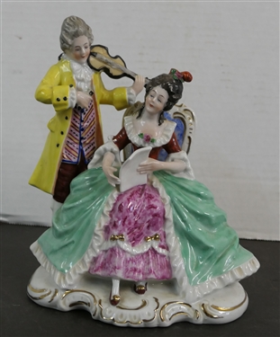 Dresden Porcelain Musician Figure - Measures 7 1/2 Tall - Violin Bow is Broken 