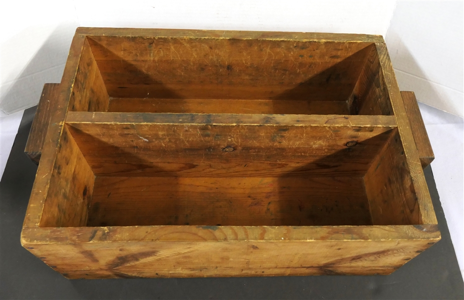 Antique Wooden Box with Center Divider - 2 Wood Handles - Box Measures 7" tall 21 1/2" by 14"