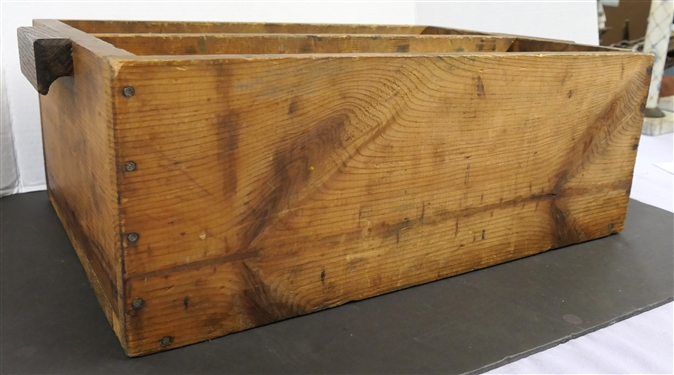 Antique Wooden Box with Center Divider - 2 Wood Handles - Box Measures 7 tall 21 1/2 by 14