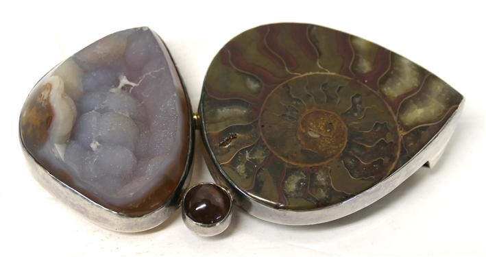 Outstanding Large Ammonite and Drusy Pendant - Set in Sterling Silver - Pendant Measures 4 1/2 Long 2 5/8 Across - Original Retail Price of $1795