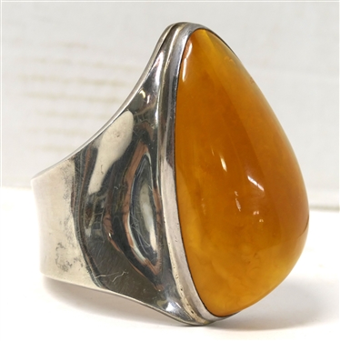 Mariusz Gliwinski MG Sterling Silver and LARGE Baltic Amber Cuff Bracelet - Hallmarked on Edge - Original MG Label - 93 - Amber Measures 3 1/4 by 1 1/2 