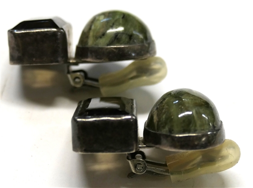 Rebecca Collins, Dallas Texas - Bless Our Earth Sterling Silver Clip On Earrings with Bezel Set Stones - Hand Made - Each Earring Measures 1 1/4 Long 3/4 Across