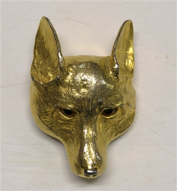 Heavy Gold Tone Metal Fox Head Belt Buckle  - Glass Eyes - Buckle Measures 4 by 3