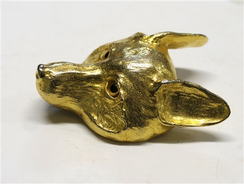Heavy Gold Tone Metal Fox Head Belt Buckle  - Glass Eyes - Buckle Measures 4 by 3