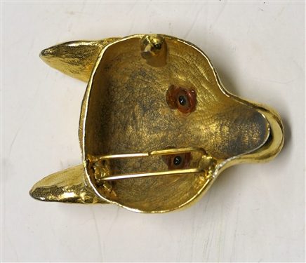 Heavy Gold Tone Metal Fox Head Belt Buckle  - Glass Eyes - Buckle Measures 4 by 3