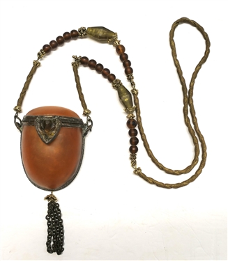 Maya Evangelista Amber Acrylic Purse with Beaded Strap - Chain Tassel - Signed MAYA on Reverse - Purse Measures 4 by 3