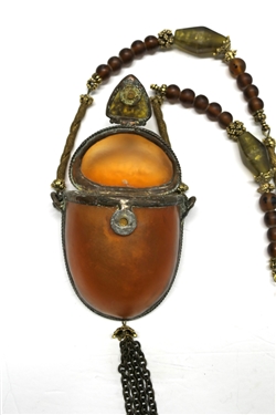 Maya Evangelista Amber Acrylic Purse with Beaded Strap - Chain Tassel - Signed MAYA on Reverse - Purse Measures 4 by 3