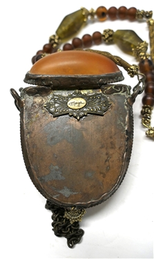 Maya Evangelista Amber Acrylic Purse with Beaded Strap - Chain Tassel - Signed MAYA on Reverse - Purse Measures 4 by 3