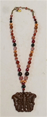 Rachel Reinhardt Beaded Necklace with Carved Stone Butterfly - Necklace Measures 18