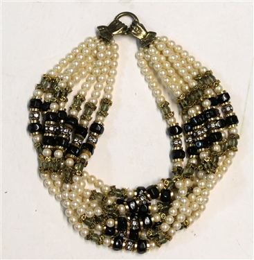 Beaded Necklace with Double Hand Clasp - 7 Strands of Beads - Necklace Measures 20