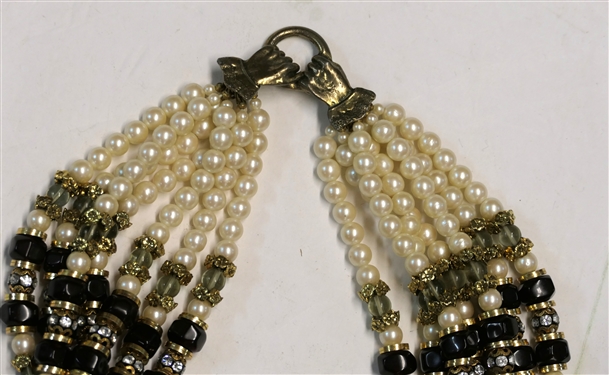 Beaded Necklace with Double Hand Clasp - 7 Strands of Beads - Necklace Measures 20