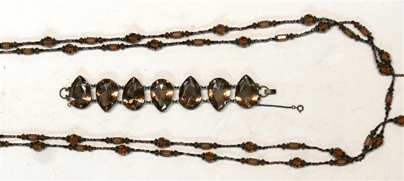 Tiered Glass Bead Necklace and Sorelli Rhinestone Link Bracelet - Bracelet Measures 7 Long