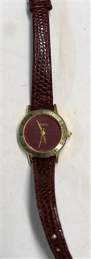 Red Face Gucci Quartz Ladies Wrist Watch with Red Leather Band - Watch Measures 3/4 Across Face - Needs Battery