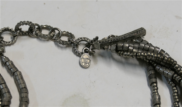 Christian Dior Boutique 6 Strand Pewter Beaded Necklace - Measures 32 At the Longest