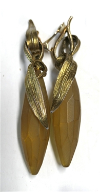 Alexis Bittar Lucite Cuff Bracelet with Satin and White Lucite and Pair of Gold tone and Acrylic Clip On Earrings - Earrings Measure 4 Long