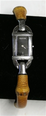 Gucci Swiss Made Stainless Steel Ladies Wrist Watch With Bamboo Band - 6800L - Watch is Missing Crown and Needs Battery 