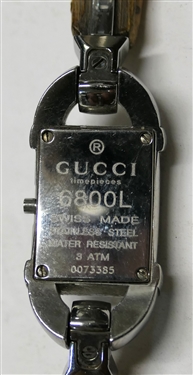 Gucci Swiss Made Stainless Steel Ladies Wrist Watch With Bamboo Band - 6800L - Watch is Missing Crown and Needs Battery 