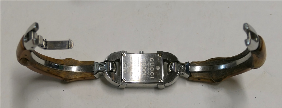 Gucci Swiss Made Stainless Steel Ladies Wrist Watch With Bamboo Band - 6800L - Watch is Missing Crown and Needs Battery 
