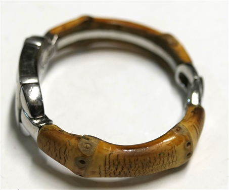 Gucci Swiss Made Stainless Steel Ladies Wrist Watch With Bamboo Band - 6800L - Watch is Missing Crown and Needs Battery 