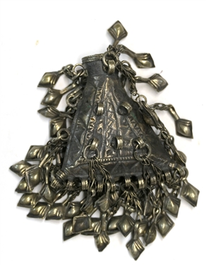 Hand Made Metal Beaded Necklace and Hand Made Tribal Perfume Bottle - Missing Top - Necklace Measures 47 Long