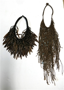 2 Funky Beaded Bib Necklaces - Brown with Natural Stones and Brown Beaded