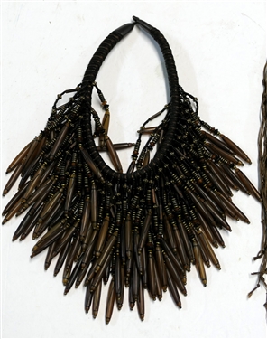 2 Funky Beaded Bib Necklaces - Brown with Natural Stones and Brown Beaded