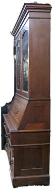 Very Nice Walnut Victorian Drop Front Secretary with Book Case Top - 3 Wood Shelves - Fine Burl Detail Drawer and Desk Fronts - Tear Drop Pulls - Divided Interior - Desk Measures 92 Tall 39 by...