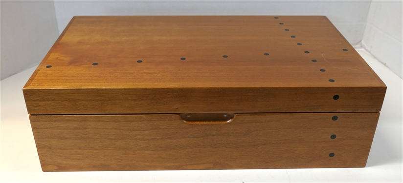 Nice Solid Wood Humidor Box with Ebony Inlaid Dots - Hydrometer in Lid - Cedar Lined Interior with Sliding Cedar Tray - Humidor Measures 4 1/2 Tall 15 by 9 - Some Minor Surface Scratches