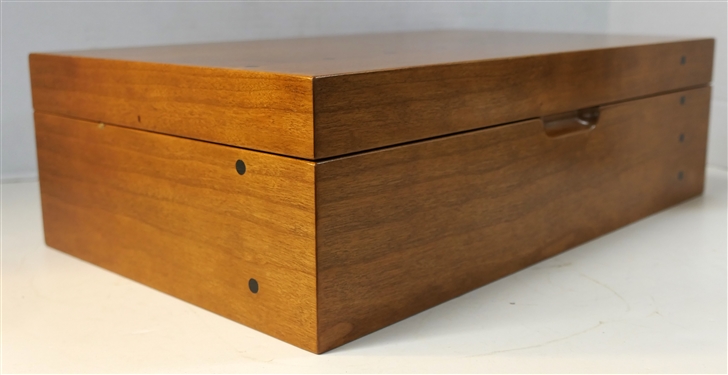 Nice Solid Wood Humidor Box with Ebony Inlaid Dots - Hydrometer in Lid - Cedar Lined Interior with Sliding Cedar Tray - Humidor Measures 4 1/2 Tall 15 by 9 - Some Minor Surface Scratches