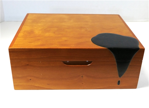 Solid Wood Humidor with Applied Black Ebony Drip - Cedar Lined, Hydrometer On Lid - Box Measures 4 tall 9 1/2 by 7 1/2 