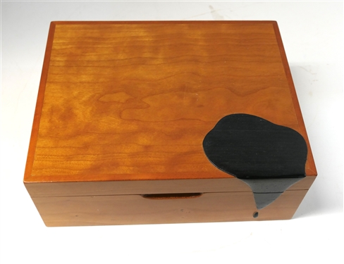 Solid Wood Humidor with Applied Black Ebony Drip - Cedar Lined, Hydrometer On Lid - Box Measures 4 tall 9 1/2 by 7 1/2 