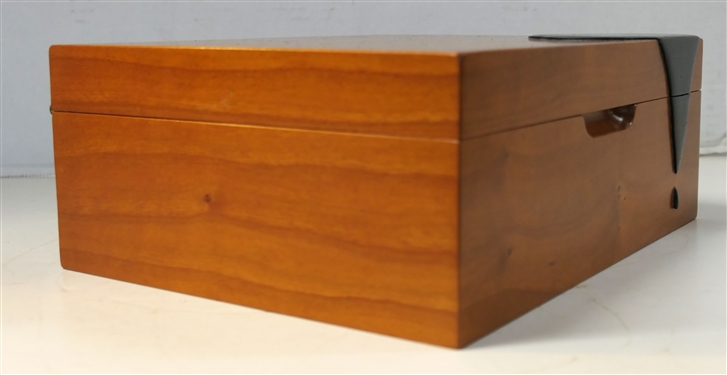 Solid Wood Humidor with Applied Black Ebony Drip - Cedar Lined, Hydrometer On Lid - Box Measures 4 tall 9 1/2 by 7 1/2 