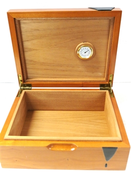 Solid Wood Humidor with Applied Black Ebony Drip - Cedar Lined, Hydrometer On Lid - Box Measures 4 tall 9 1/2 by 7 1/2 