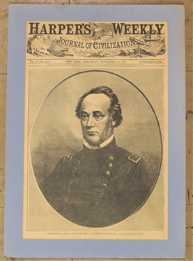 Matted Harper's Weekly Cover - Vol. V.- No. 257 - New York, Saturday, November 30, 1861 - Major - General Halleck, USA, Commanding Our Army In Missouri on Cover - Mat Measures 17 by 12