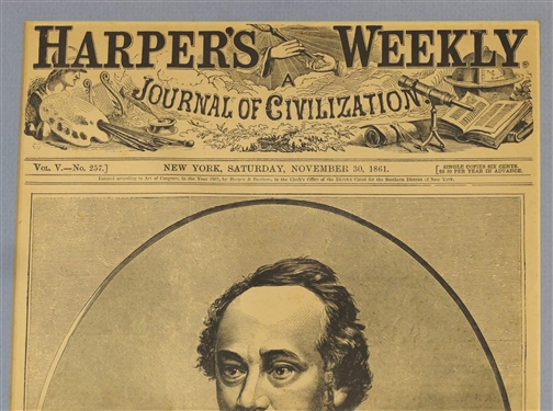 Matted Harper's Weekly Cover - Vol. V.- No. 257 - New York, Saturday, November 30, 1861 - Major - General Halleck, USA, Commanding Our Army In Missouri on Cover - Mat Measures 17 by 12