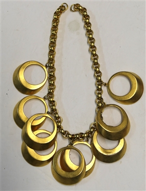 Amber Style Beaded Statement Necklace and Gold Tone Ring Necklace - Missing Clasp - Amber Necklace Measures 18 
