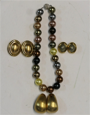 16 Multi Colored Beaded Necklace and 3 Pairs of Gold Tone Clip on Earrings including Carol Lee, Ciner, and A
