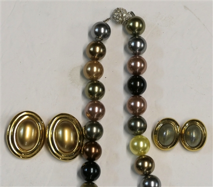 16 Multi Colored Beaded Necklace and 3 Pairs of Gold Tone Clip on Earrings including Carol Lee, Ciner, and A